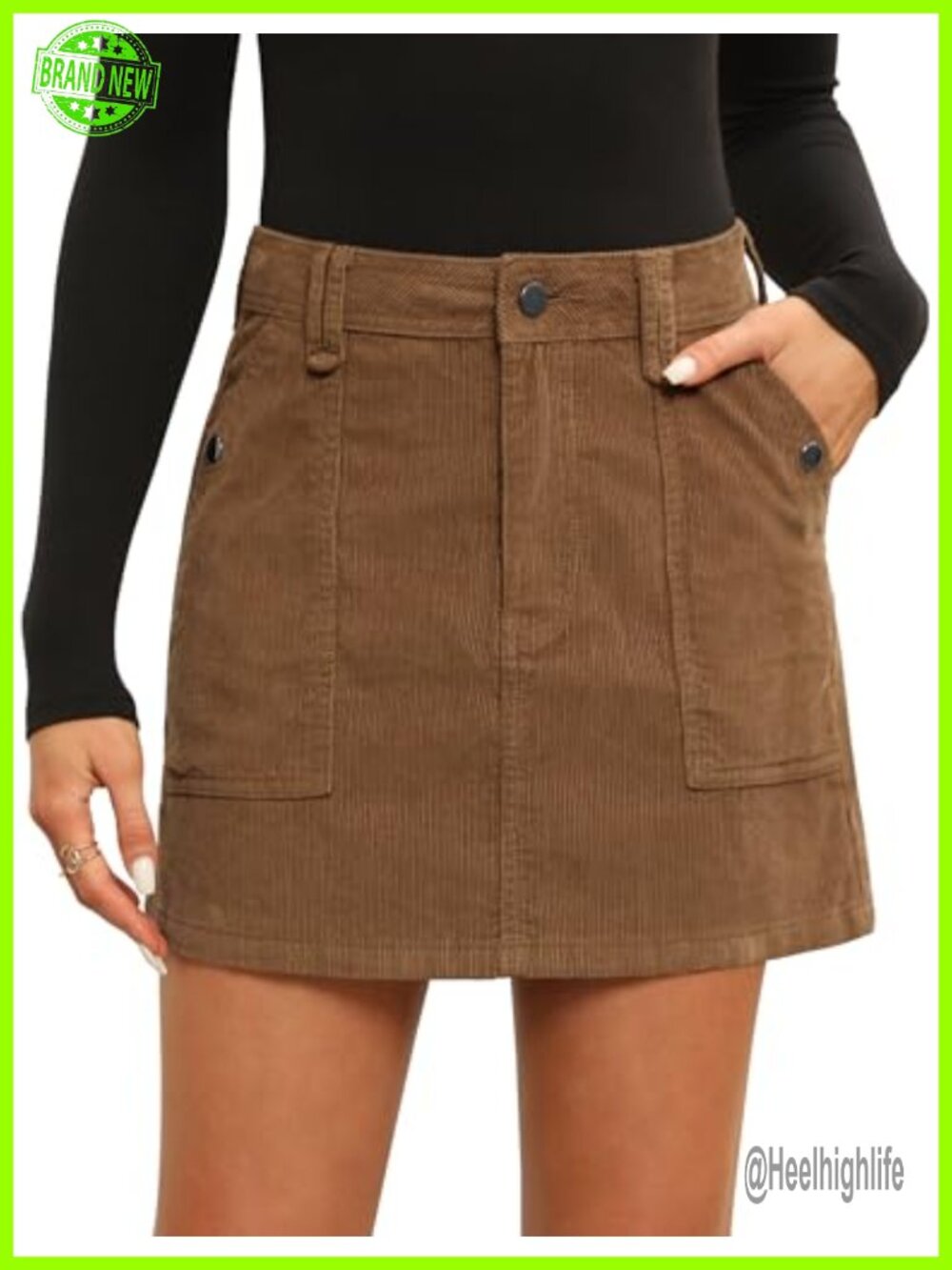 Women Corduroy Mini Skirt High Waist A-Line with Pockets Fall Winter